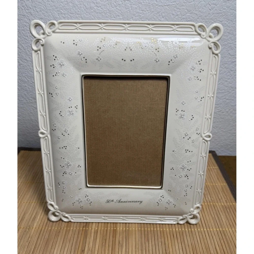 Lenox‎ Wedding Promises 50th Anniversary 5x7 Porcelain Picture Frame Ivory Gold